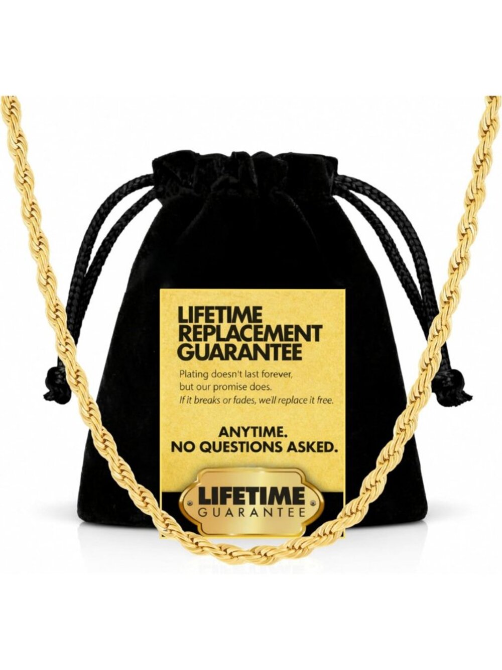 24K Gold Rope Chain Necklace for Men & Women - 10X Thicker, Diamond Cut, USA